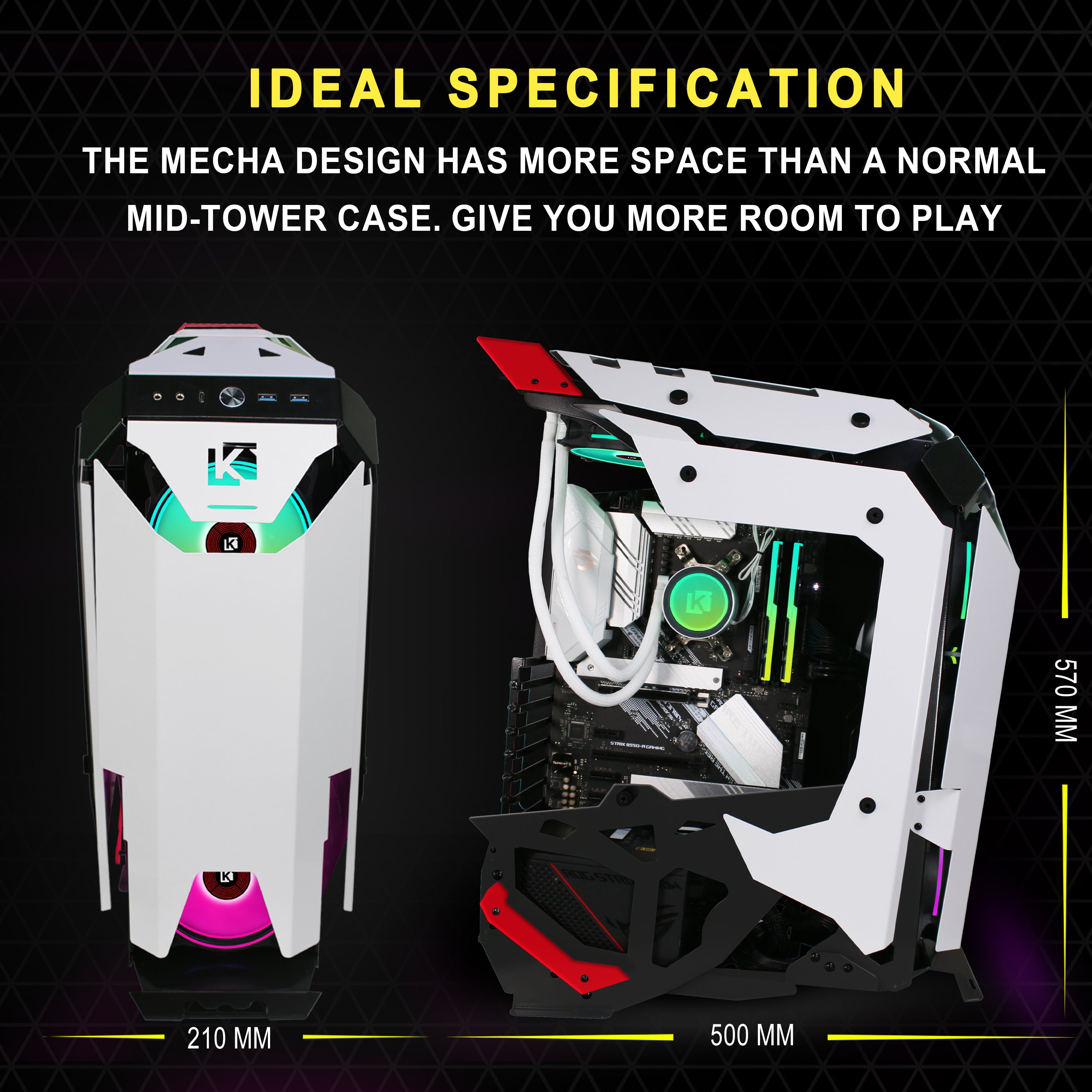 KEDIERS C650 Mech PC Case - ATX Tower Gaming Computer Case with Tempered Glass,White