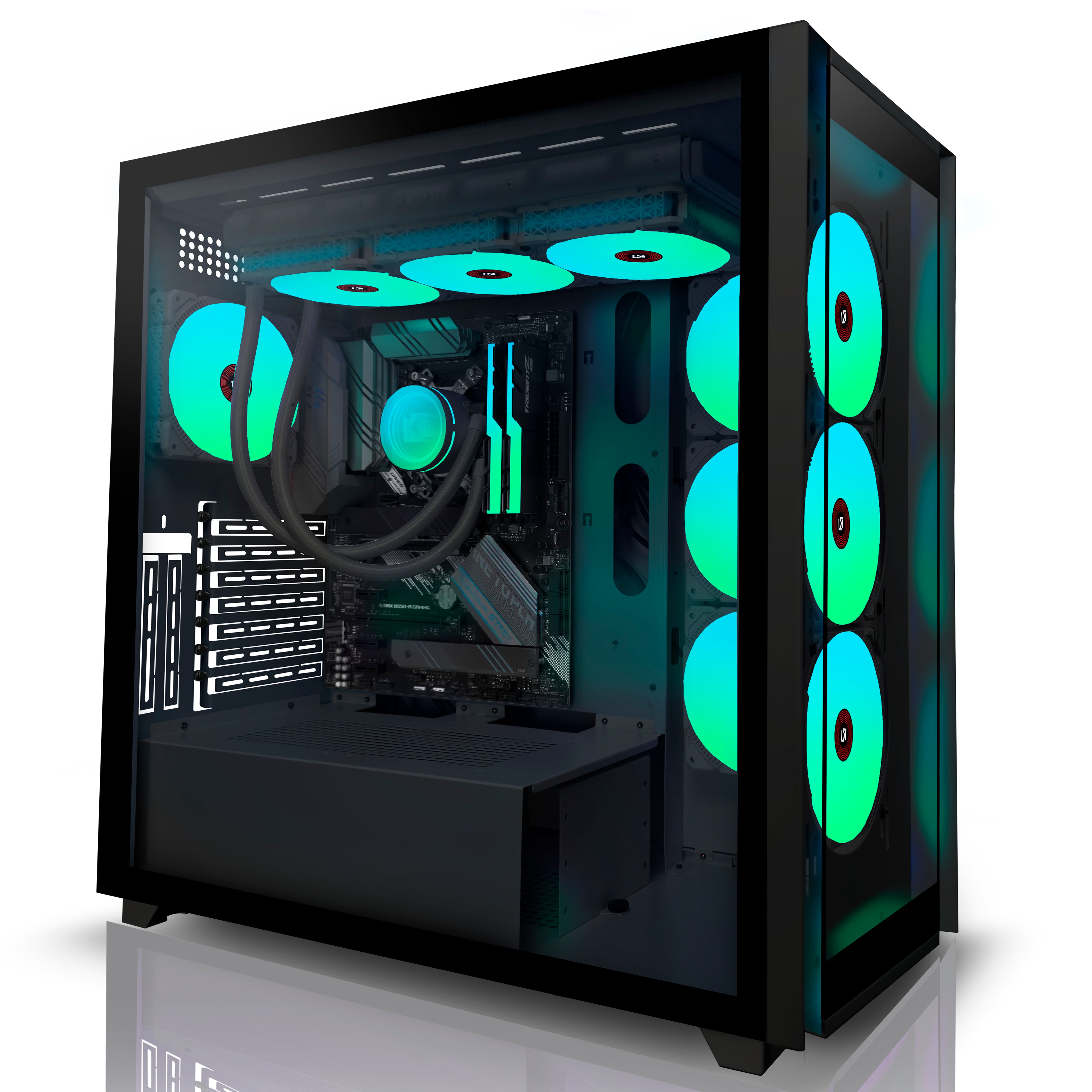  KEDIERS PC CASE ATX 4 PWM ARGB Fans Pre-Installed, Mid Tower  Computer Case with Full View Dual Tempered Glass, Gaming PC Case,Black,G900