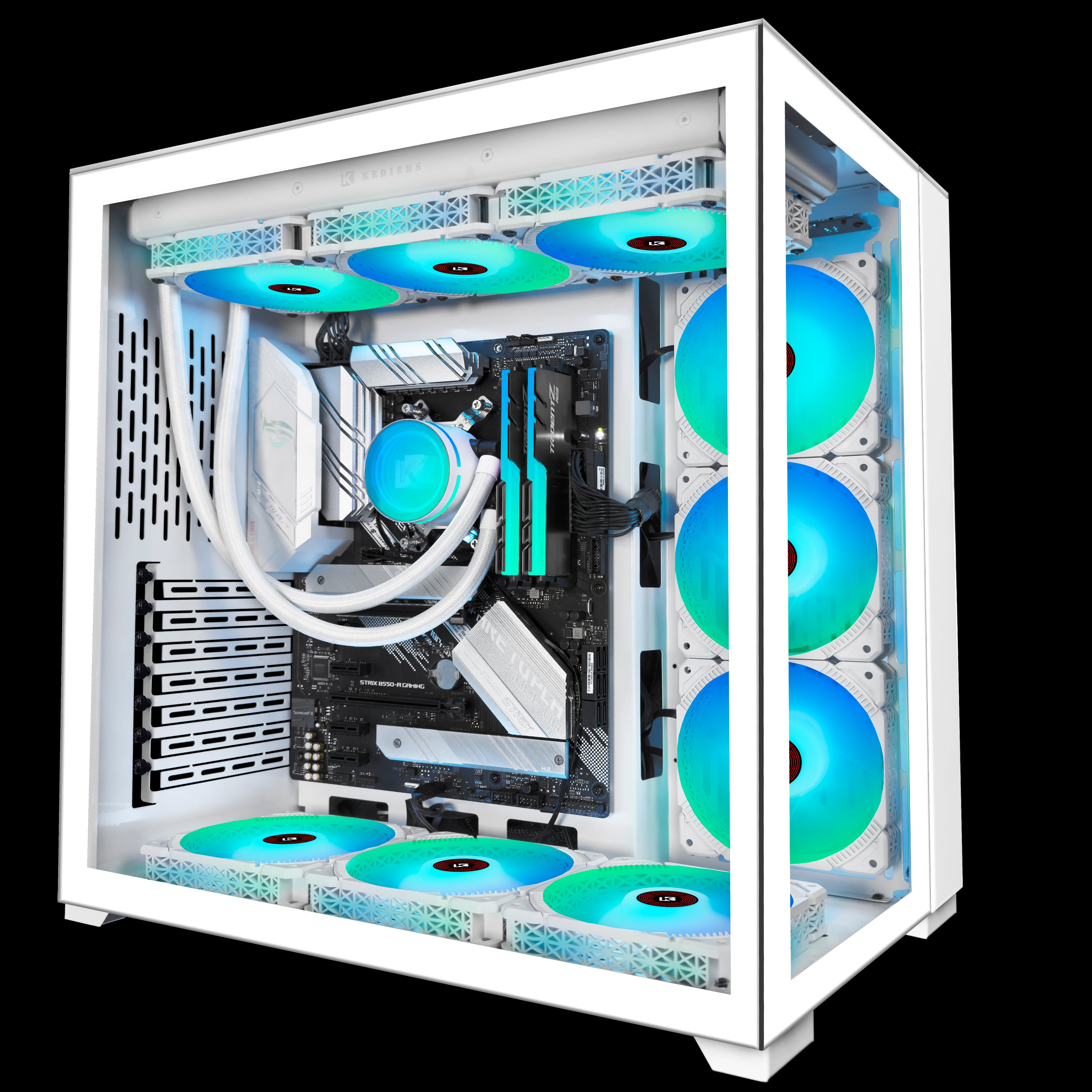 KEDIERS Mid-Tower ATX PC Case with 9pcs 120mm ARGB Fans, Mesh Computer Gaming Case, Opening Tempered Glass Side Panels, USB 3.0 x 2, White, C590