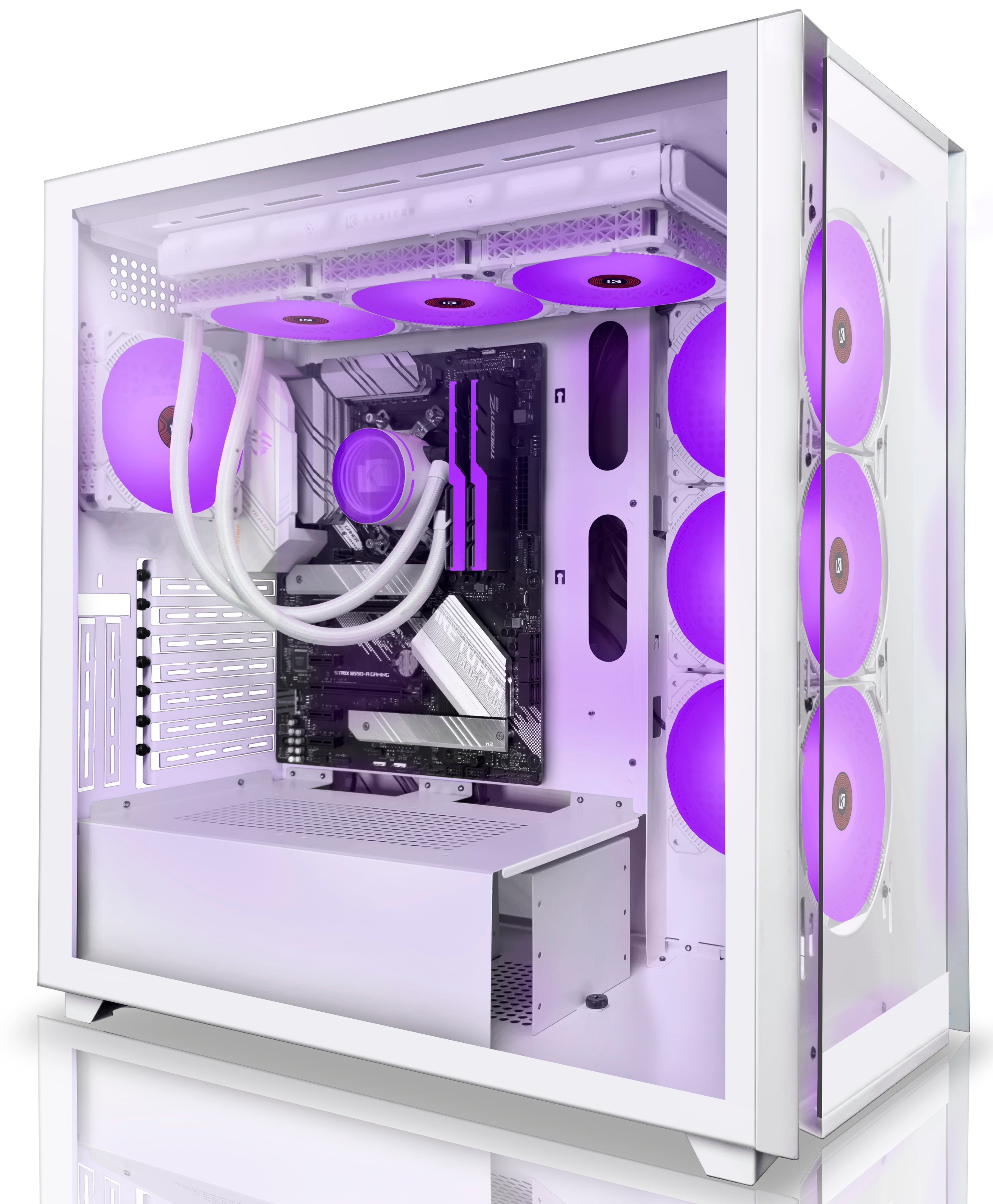 KEDIERS Mech PC Case - ATX Tower Gaming Computer Case with Tempered Glass  (C700 White + 10 ARGB Fans)