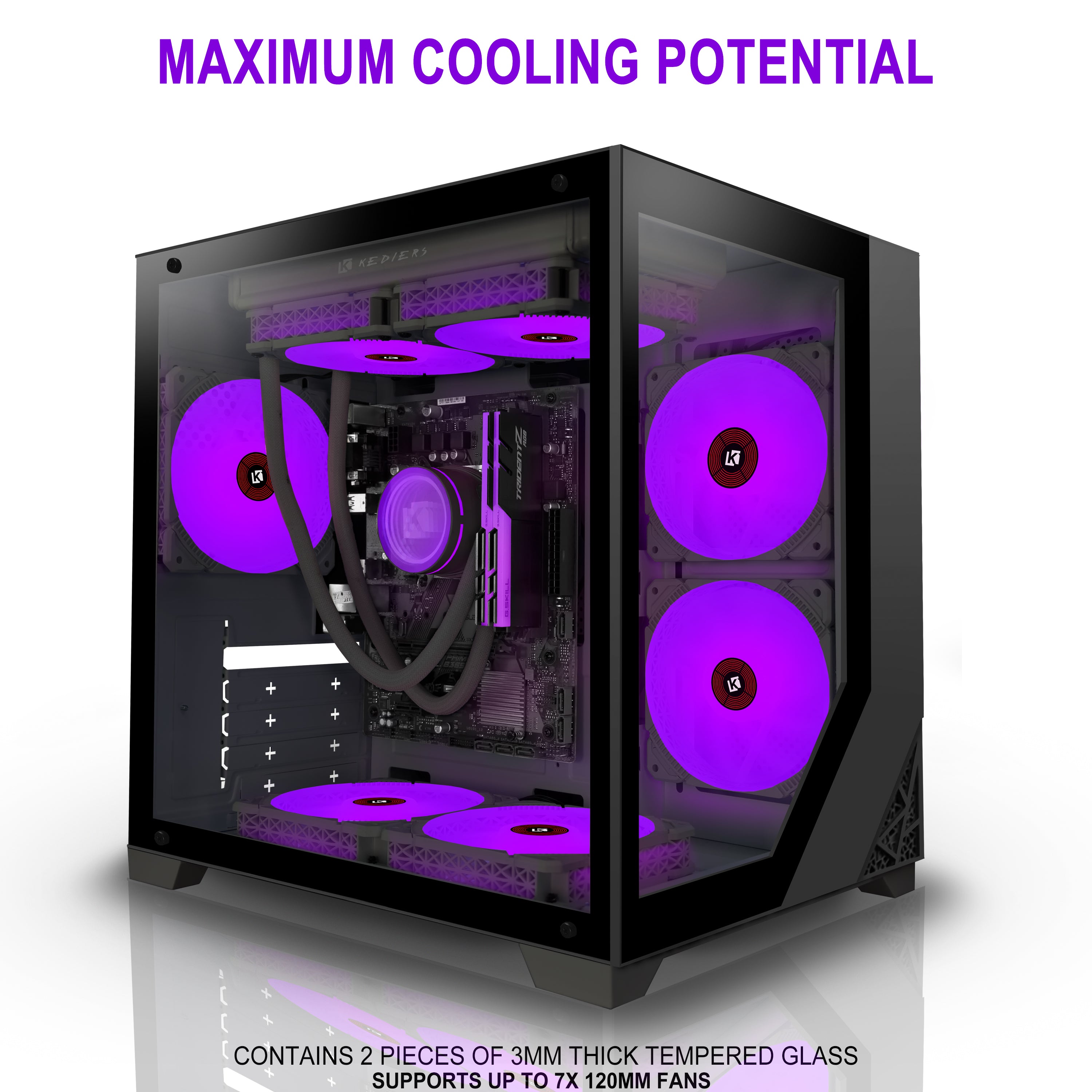 KEDIERS Computer Case ATX Mid-Tower PC Gaming Case Open Tower Case - USB3.0  - Remote Control - 2 Tempered Glass - Cooling System - Airflow - Cable  Management C-570 