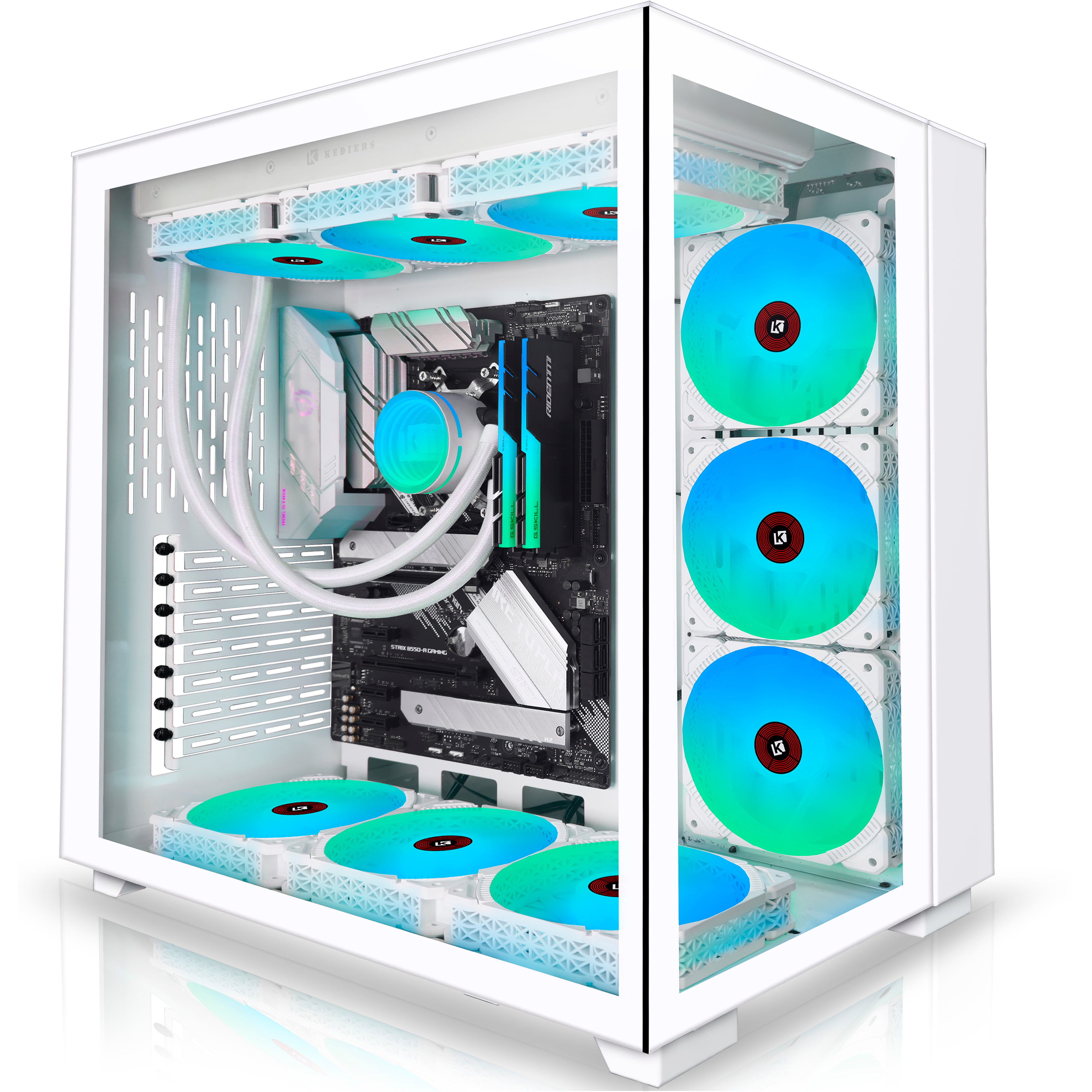 KEDIERS PC Case Pre-Install 7 PWM ARGB Cases Fans, ATX Mid Tower Gaming  Case with Opening Tempered Glass Side Panel Door, Mesh Computer