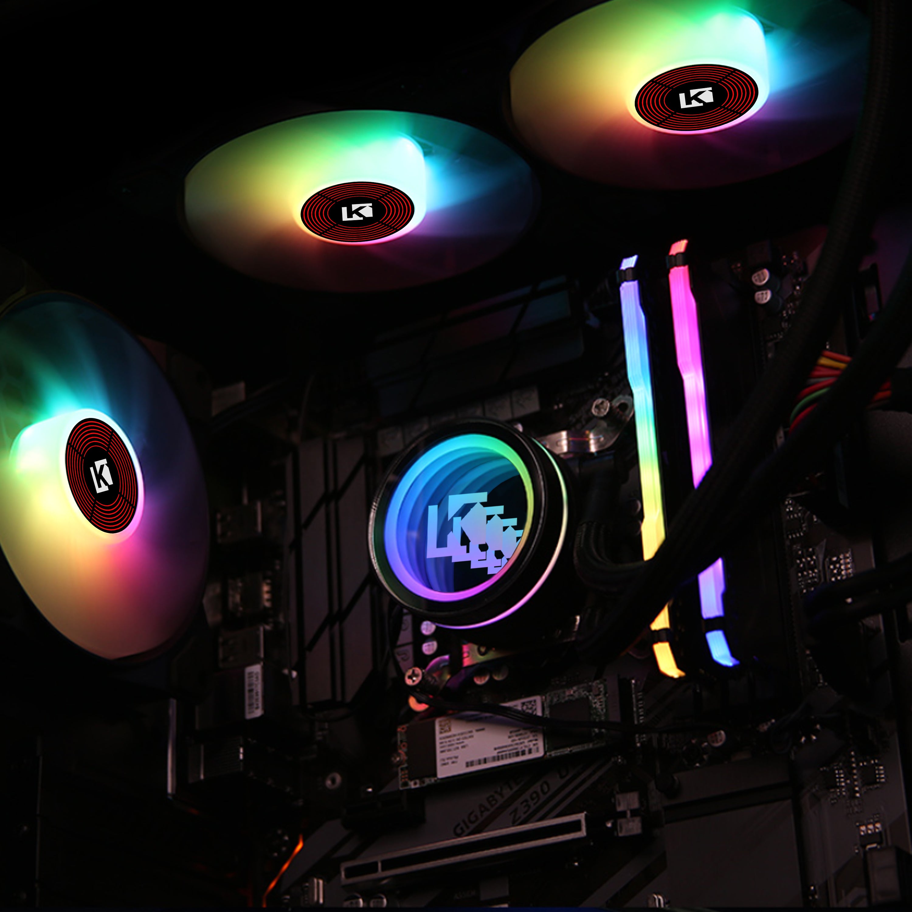 KEDIERS 240mm AIO RGB CPU Liquid Cooler Rotating Infinity Mirror Design RGB Connector 120mm Radiator RGB Fans Motherboard Synchronization and Intelligent Temperature Control