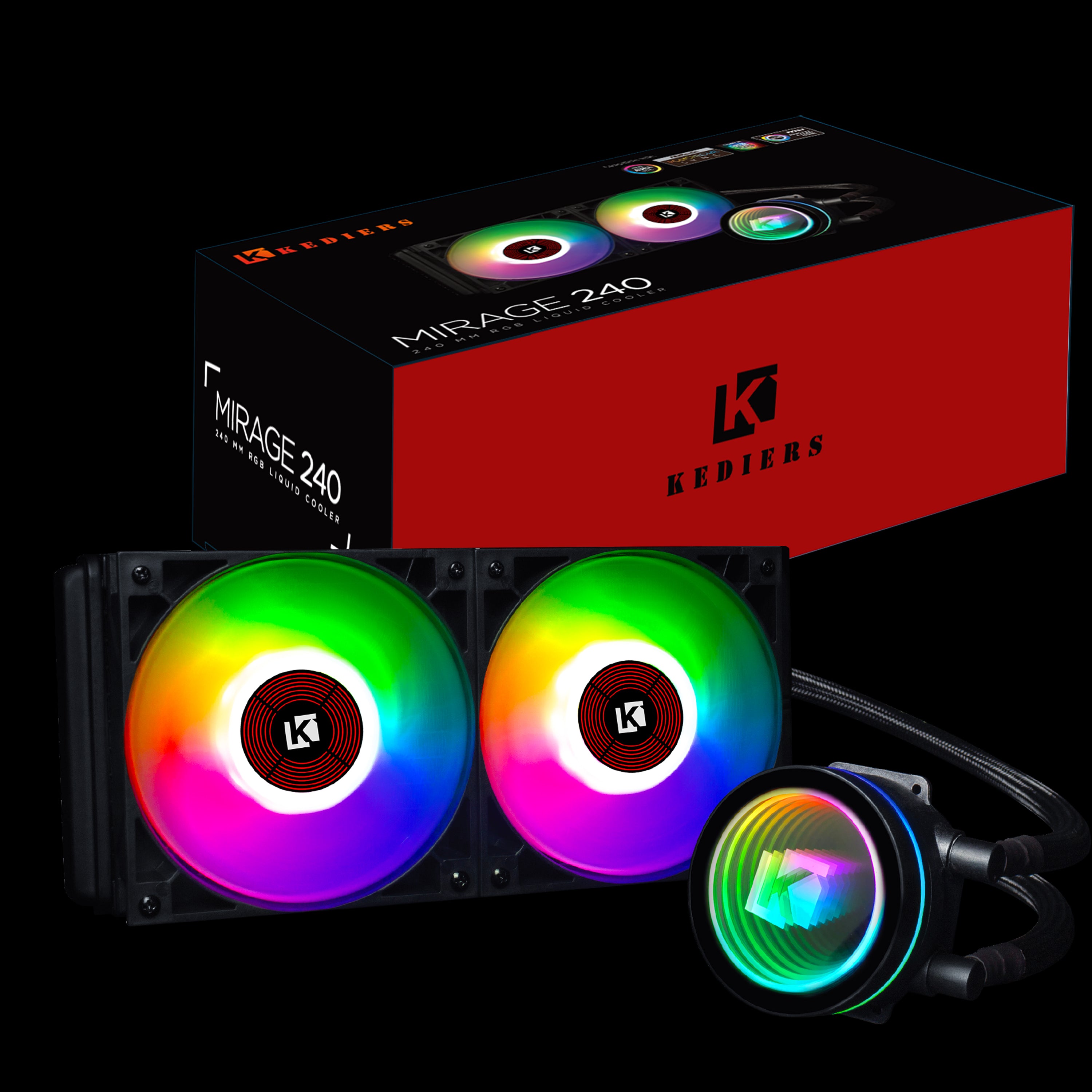 KEDIERS 240mm AIO RGB CPU Liquid Cooler Rotating Infinity Mirror Design RGB Connector 120mm Radiator RGB Fans Motherboard Synchronization and Intelligent Temperature Control
