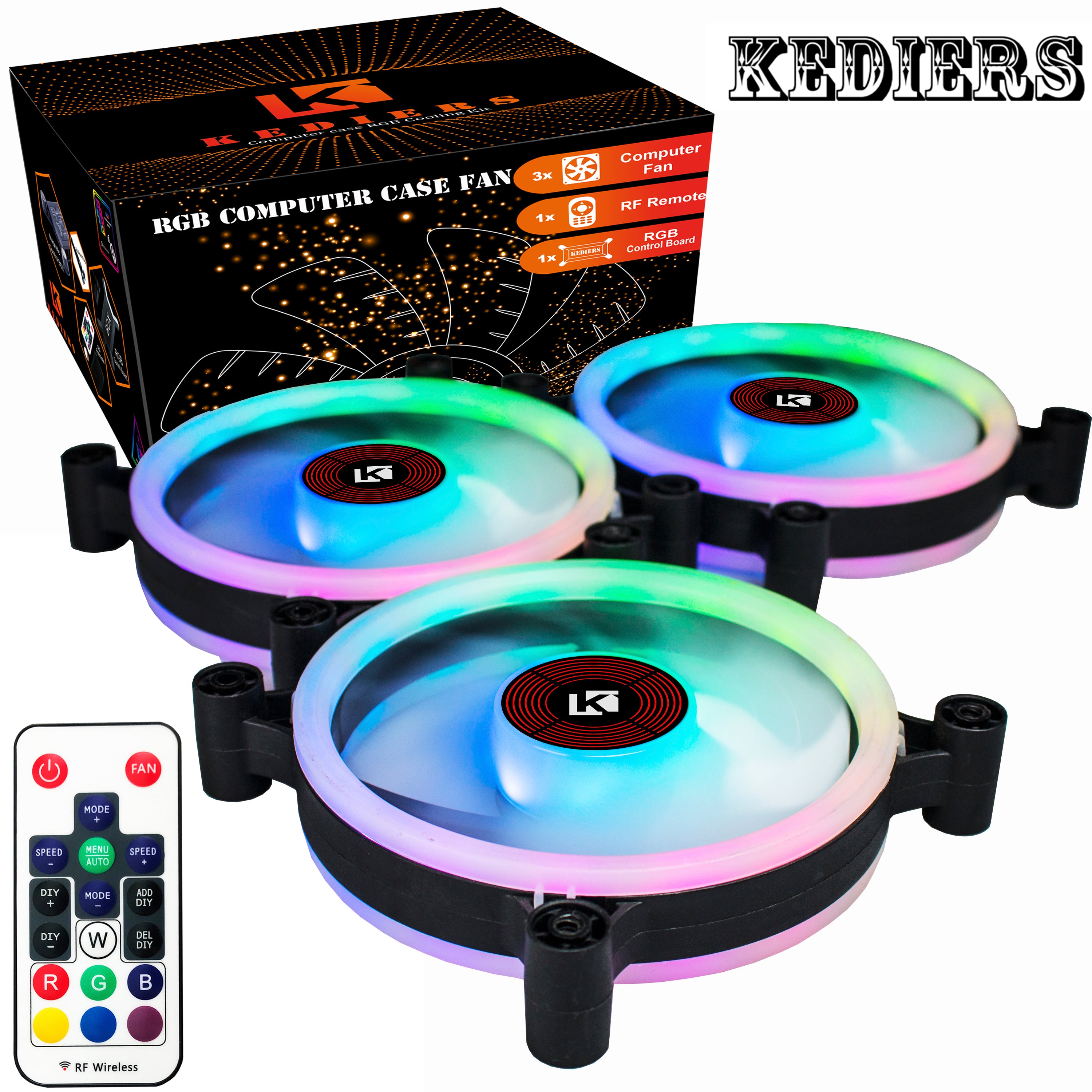 KEDIERS RGB Case Fans 120mm Silent Computer LED Cooling PC Case